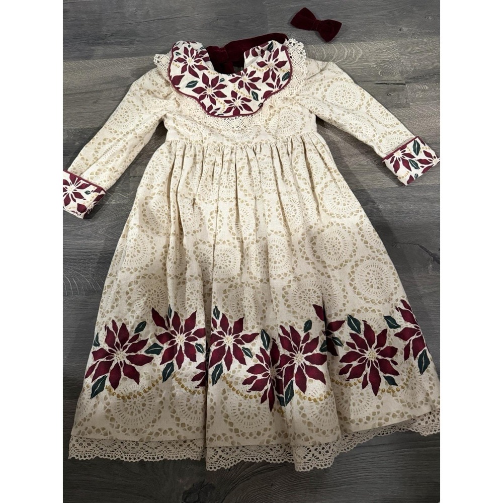 Vtg Girls Daisy Kingdom poinsettia Holiday Christmas dress size 8/10 ? Handmade